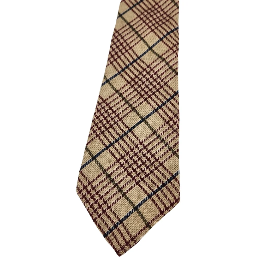 Tommy Hilfiger Vintage 90's 100% Silk Brown Burgandy Plaid Houndstooth Neck Tie